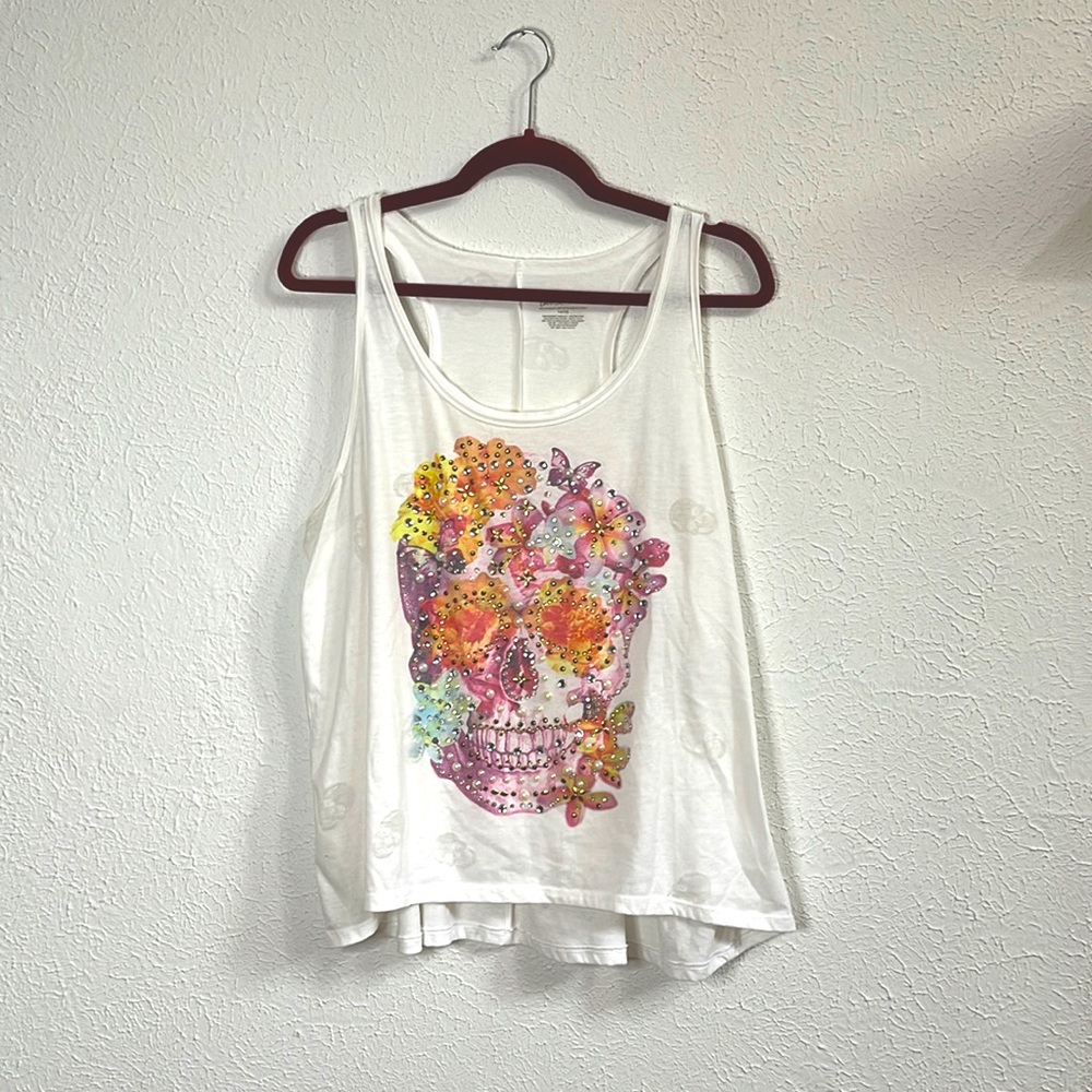❤️ White Lane Bryant Jeweled / studded Skull floral Tank Top 14/16